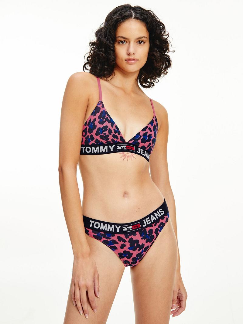 Női Tommy Hilfiger Organic Pamut Leopard Thongs Rózsaszín Színes | HU 574AHK